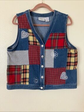 VTG Susan Bristol Casuals Denim Patchwork Vest, L